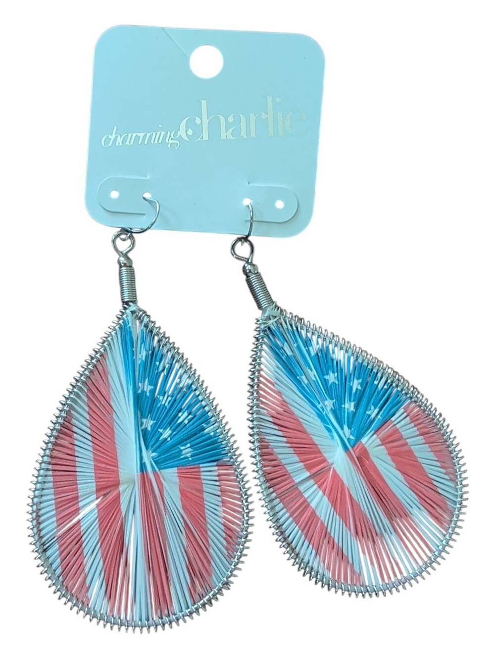 Charming Charlie Red, White & Blue Teardrop Thread Earrings